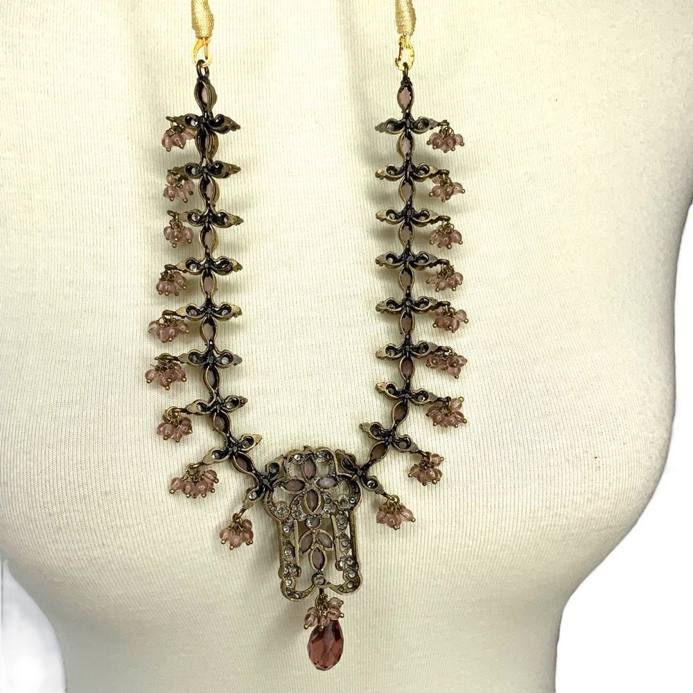 Rhinestone and beads brown & burgundy adjustable necklace - Picture 10 of 11